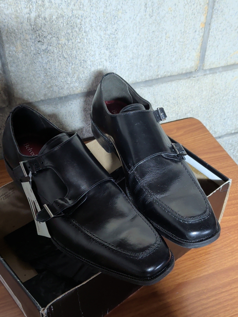 Black Double Monk Strap Leather Dress Shoes